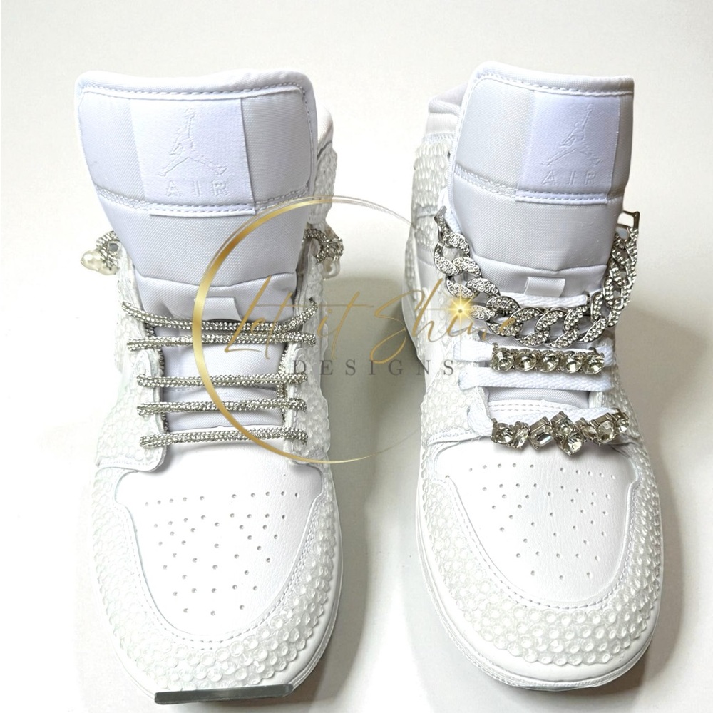 White Bling Wedding Jordan 1 Mid Custom Rhinestone Sneakers - Picture 6 of 12